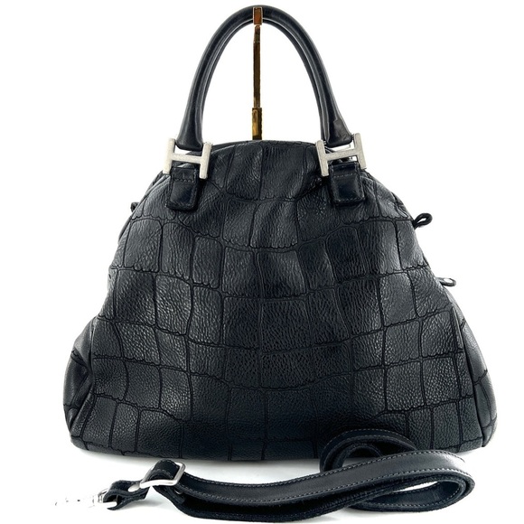Vive le DIFFERENCE Black Leather Satchel Handbag Embossed Crocodile Bag - Picture 1 of 3